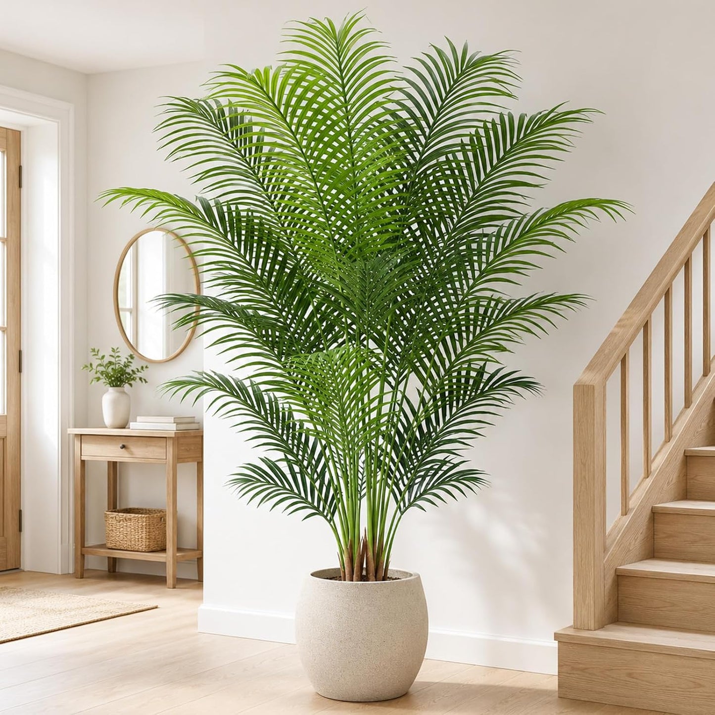 4ft Artificial Palm Tree Indoor Plant Tall Fake Tropical Paradise Palm Tree in Pot with Real Bark Design Faux Areca Palm Tree for Home Office Living Room Bedroom Farmhouse Modern Decor 1pcs