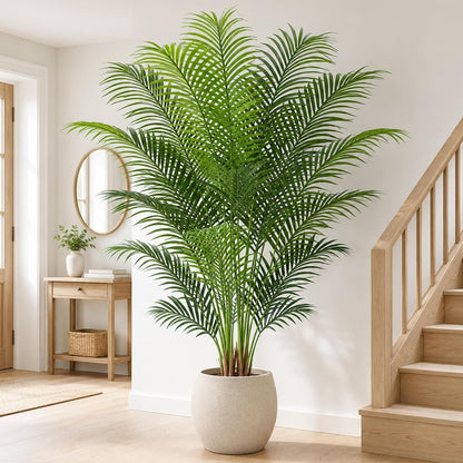 4ft Artificial Palm Tree Indoor Plant Tall Fake Tropical Paradise Palm Tree in Pot with Real Bark Design Faux Areca Palm Tree for Home Office Living Room Bedroom Farmhouse Modern Decor 1pcs