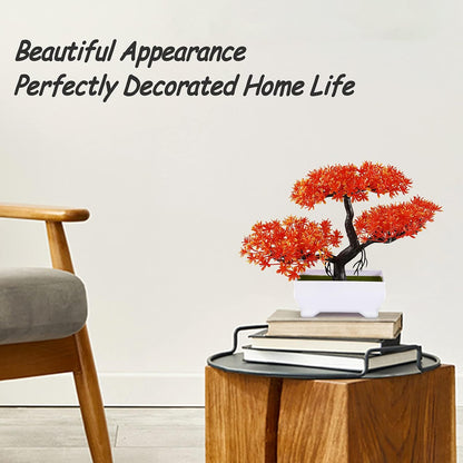 Mini Artificial Bonsai Tree with Cement Pot Home Decor, Orange