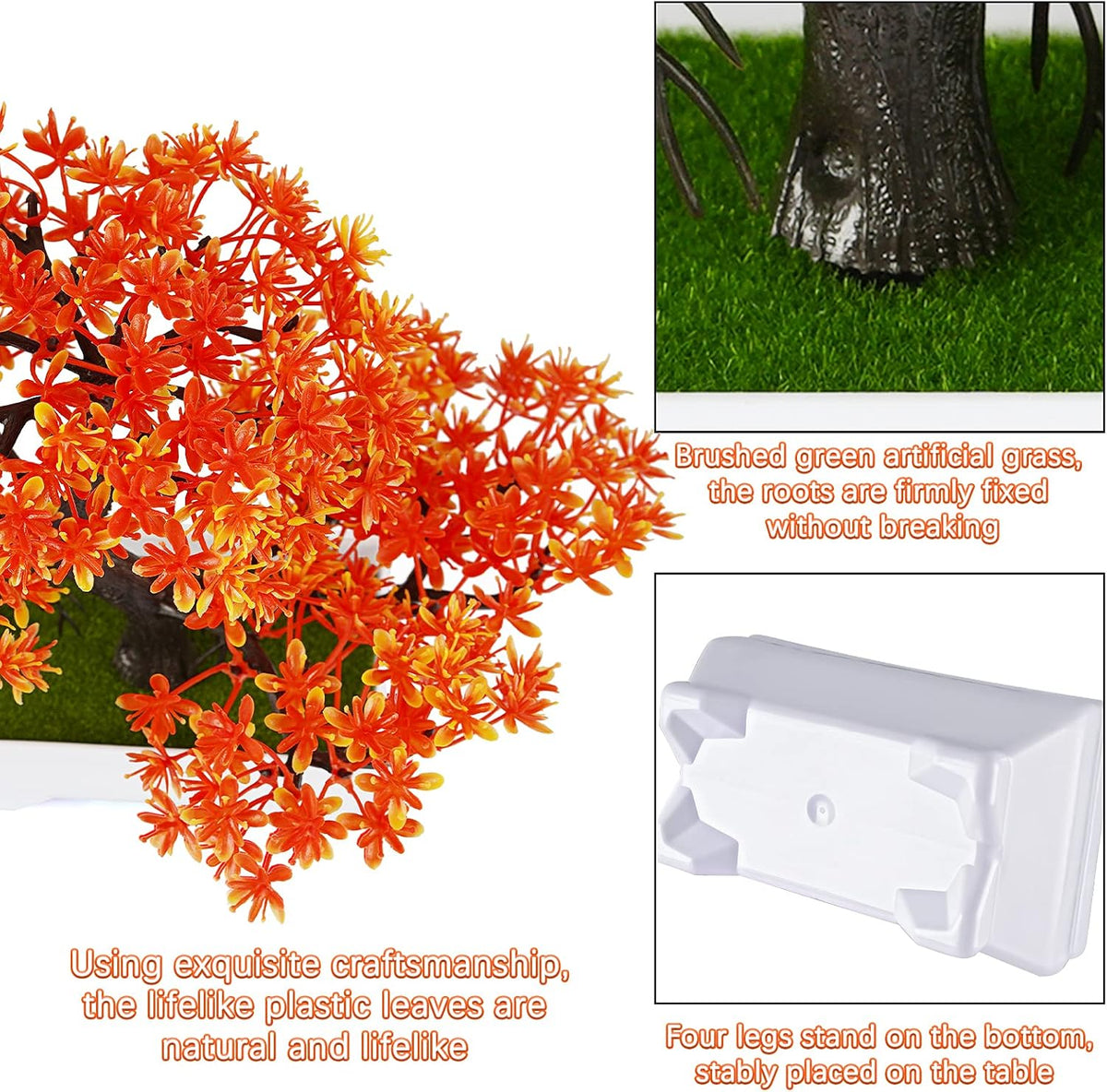 Mini Artificial Bonsai Tree with Cement Pot Home Decor, Orange