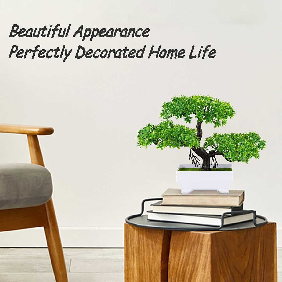 Mini Artificial Bonsai Tree with Cement Pot Home Decor, Orange