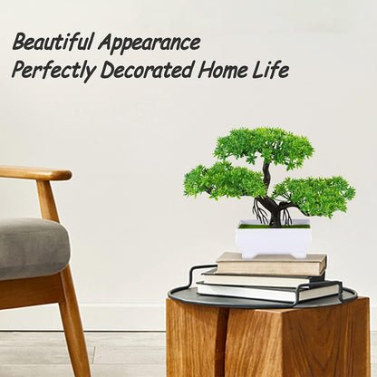 Mini Artificial Bonsai Tree with Cement Pot Home Decor, Orange