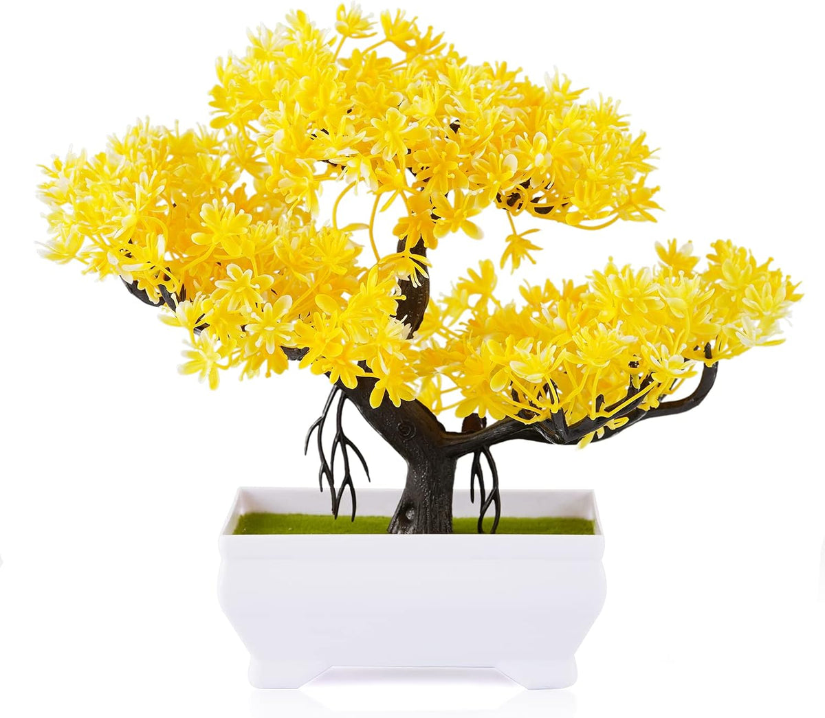 Mini Artificial Bonsai Tree with Cement Pot Home Decor, Orange