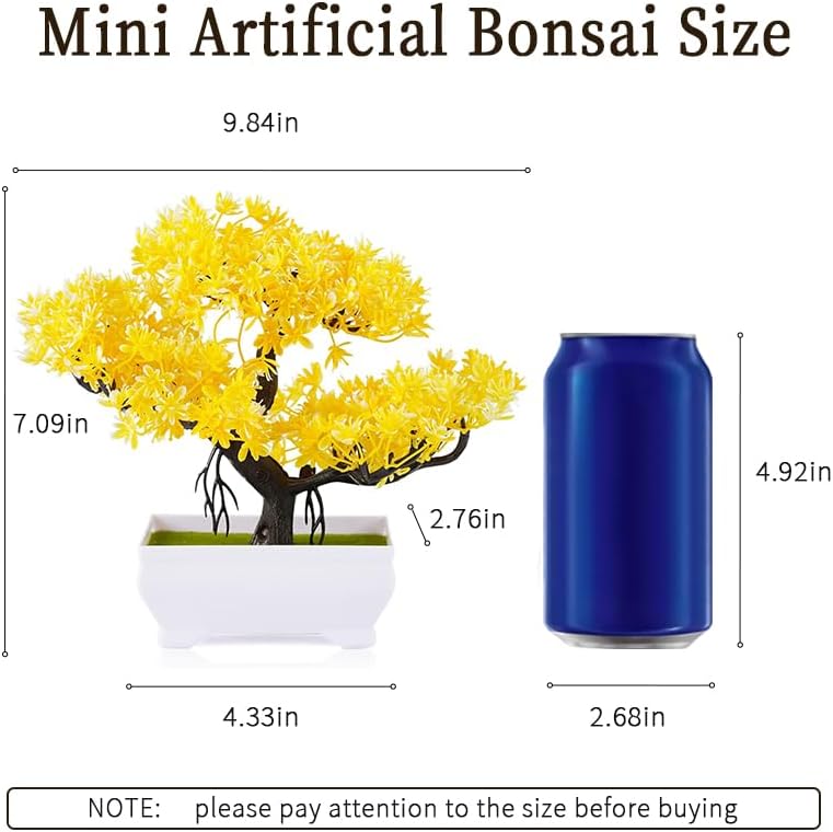 Mini Artificial Bonsai Tree with Cement Pot Home Decor, Orange