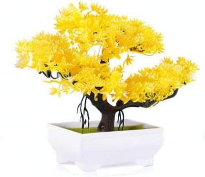 Mini Artificial Bonsai Tree with Cement Pot Home Decor, Orange