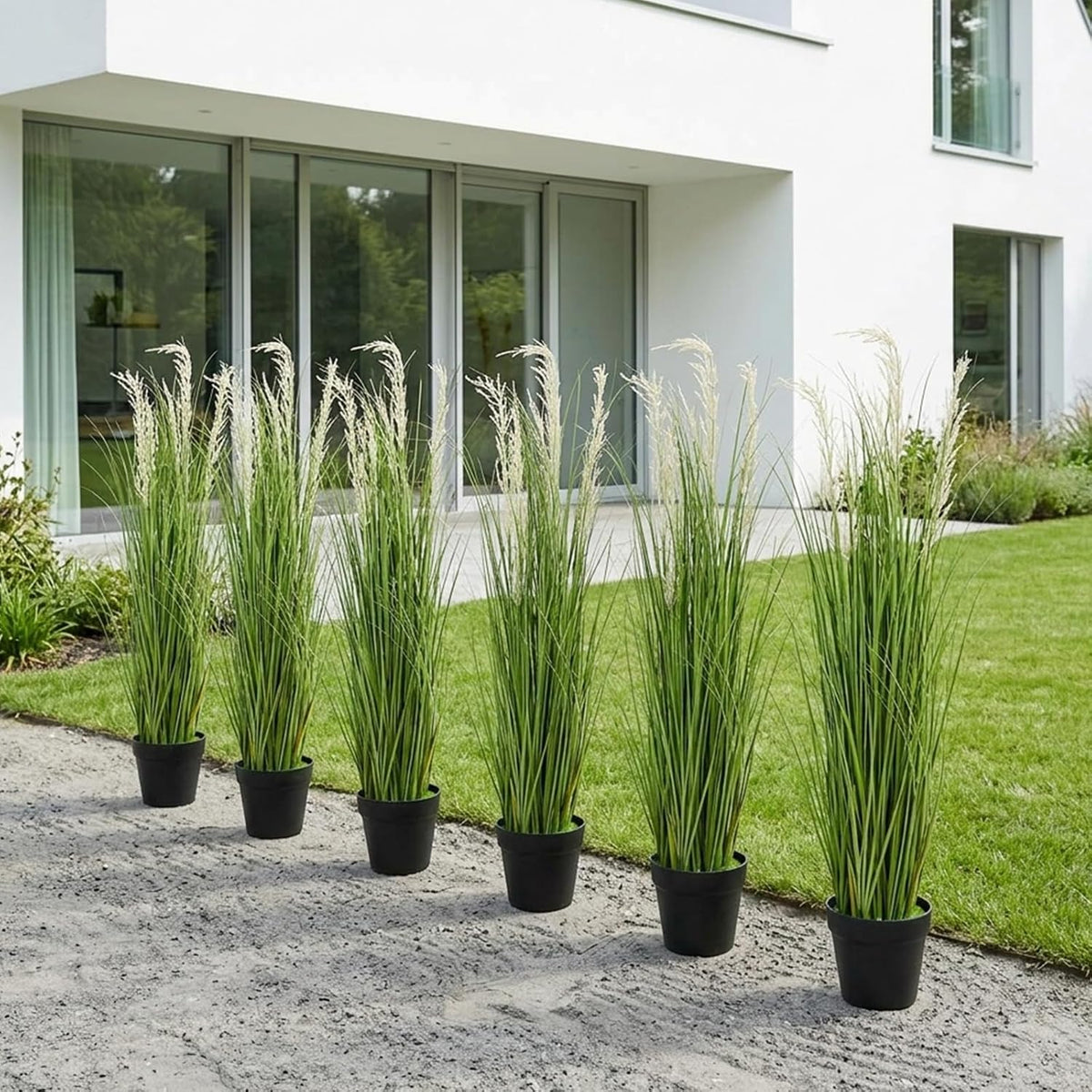 6 PCS 4 ft Tall Artificial Grass for Outdoor Indoor Fake Pampas Plant