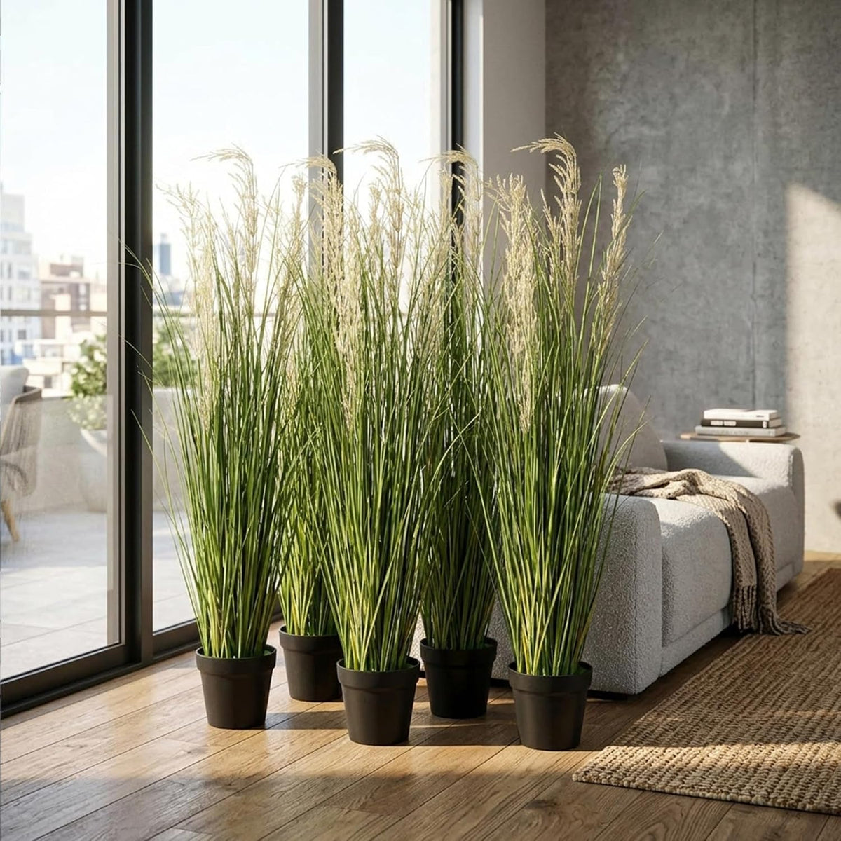 6 PCS 4 ft Tall Artificial Grass for Outdoor Indoor Fake Pampas Plant