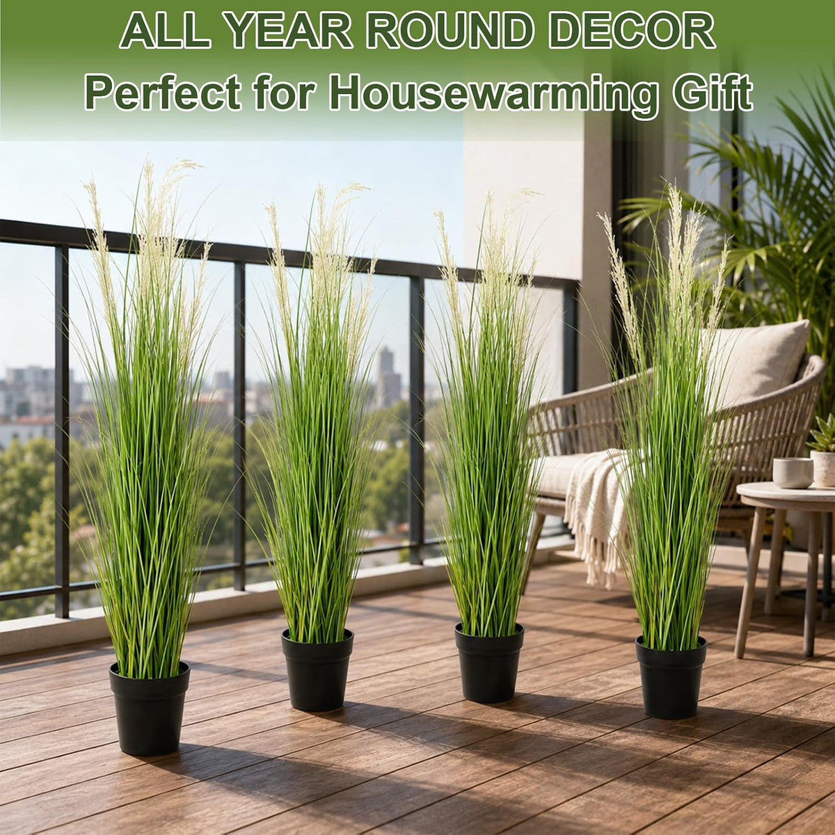 6 PCS 4 ft Tall Artificial Grass for Outdoor Indoor Fake Pampas Plant