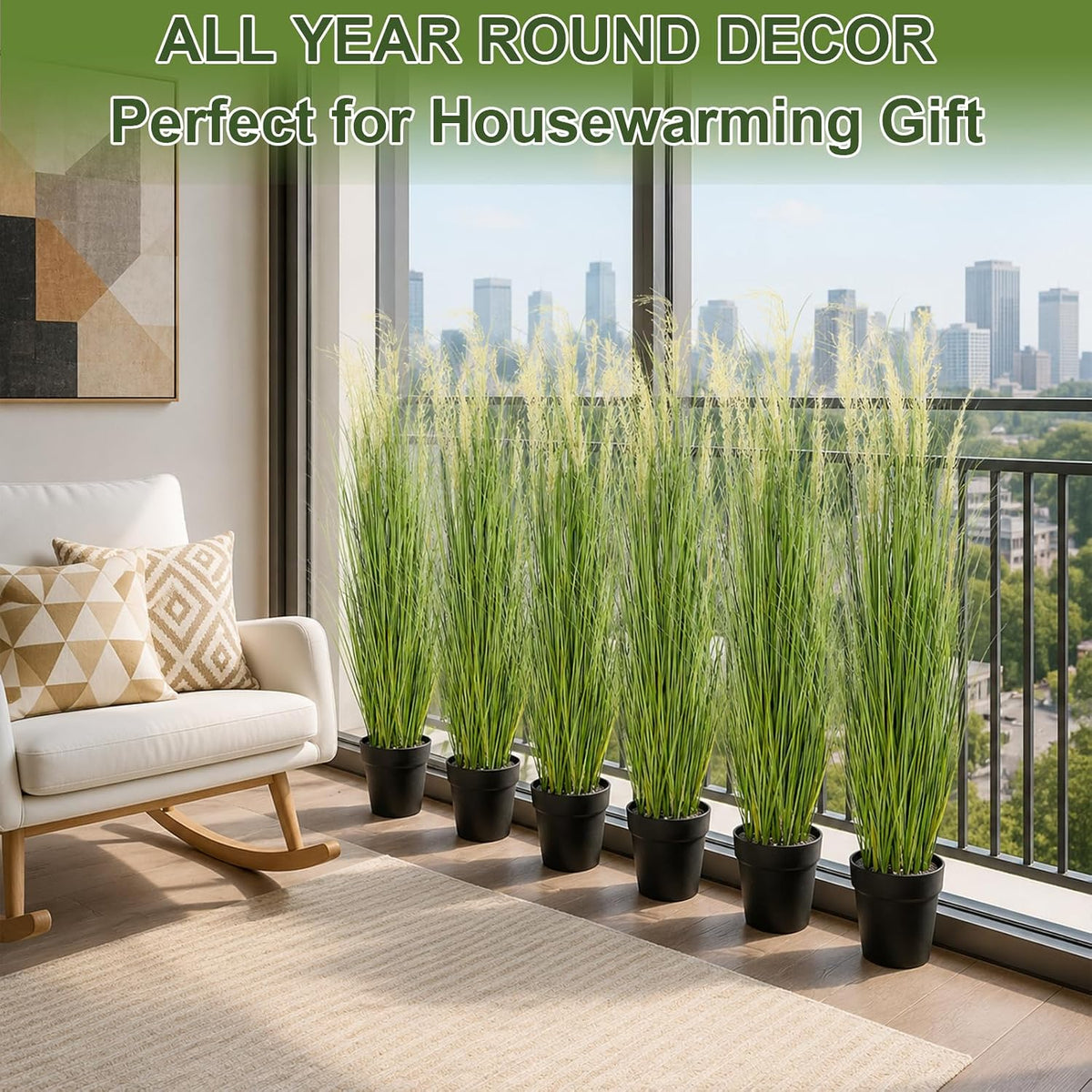 6 PCS 4 ft Tall Artificial Grass for Outdoor Indoor Fake Pampas Plant