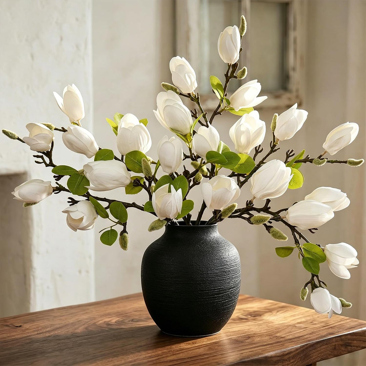 Artificial Magnolia Flowers 6PCS Faux Magnolia Flower Stems