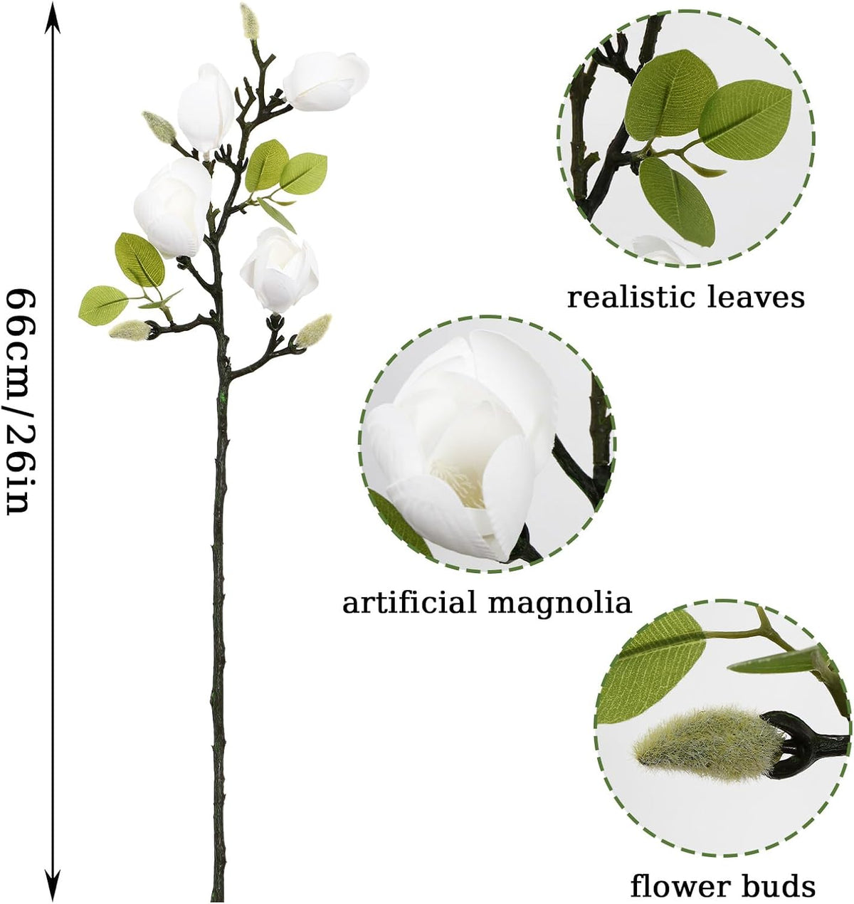 Artificial Magnolia Flowers 6PCS Faux Magnolia Flower Stems