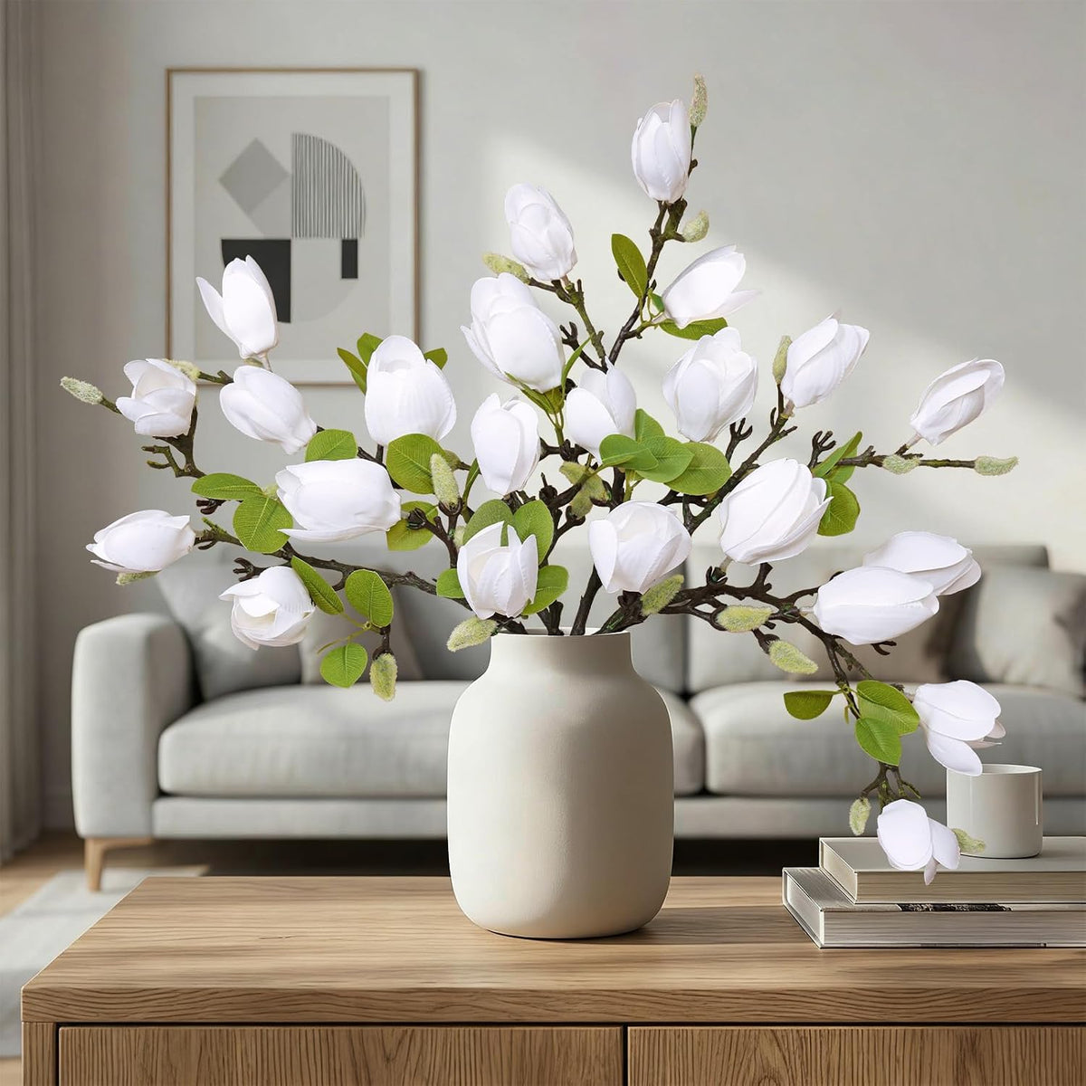 Artificial Magnolia Flowers 6PCS Faux Magnolia Flower Stems