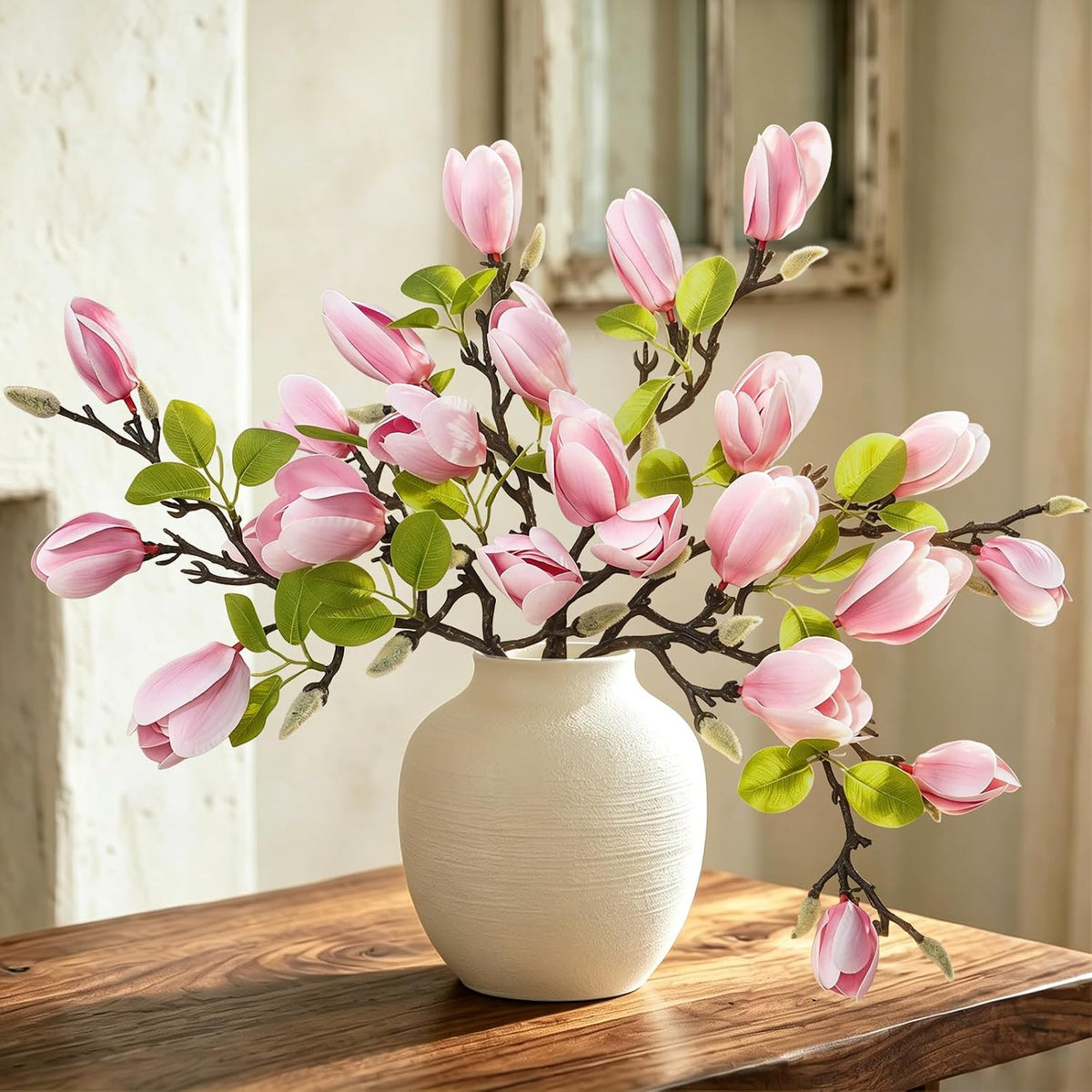 Artificial Magnolia Flowers 6PCS Faux Magnolia Flower Stems