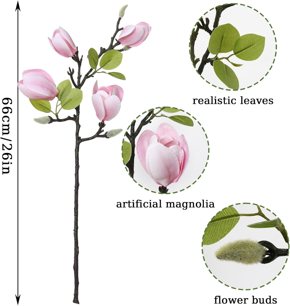 Artificial Magnolia Flowers 6PCS Faux Magnolia Flower Stems