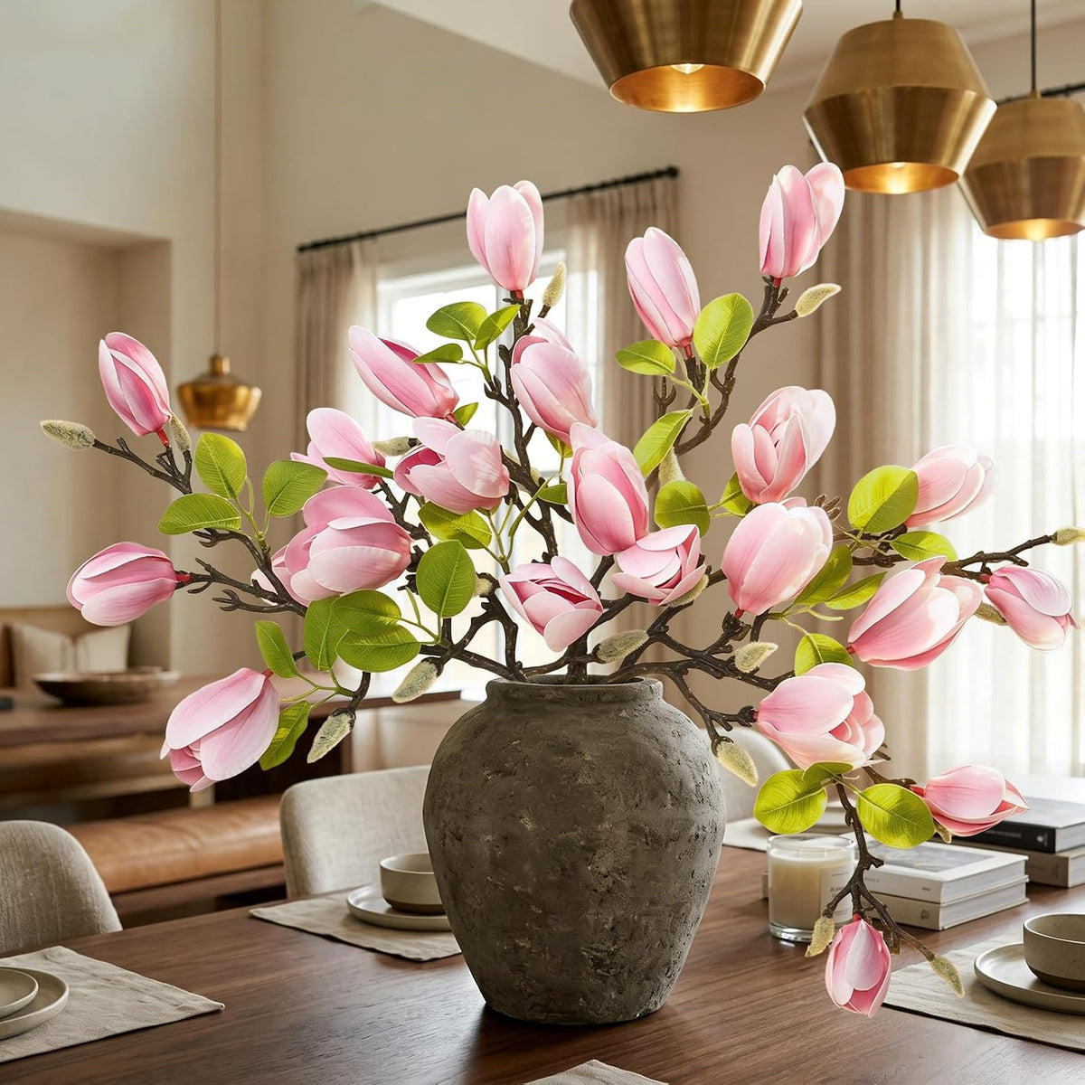 Artificial Magnolia Flowers 6PCS Faux Magnolia Flower Stems