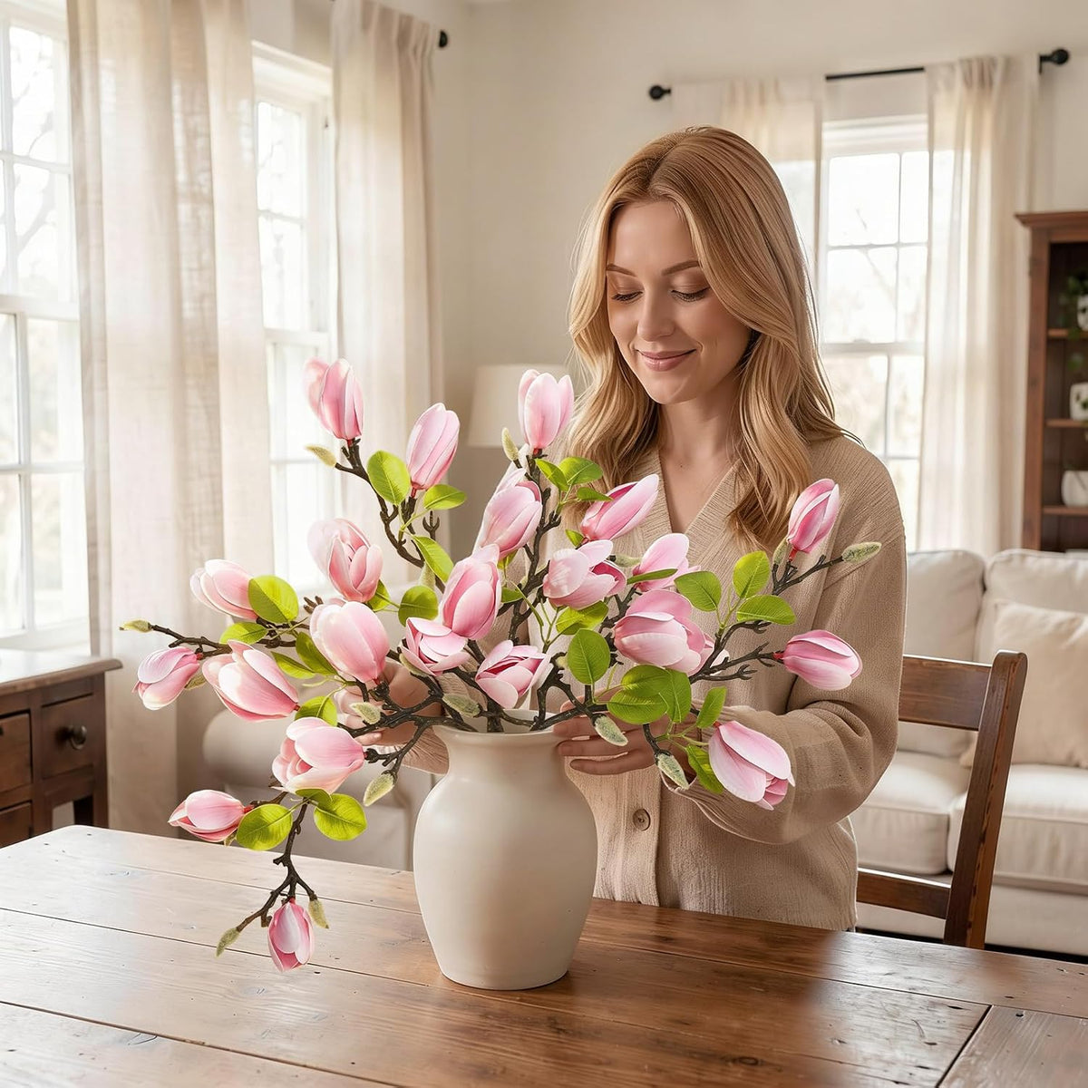 Artificial Magnolia Flowers 6PCS Faux Magnolia Flower Stems