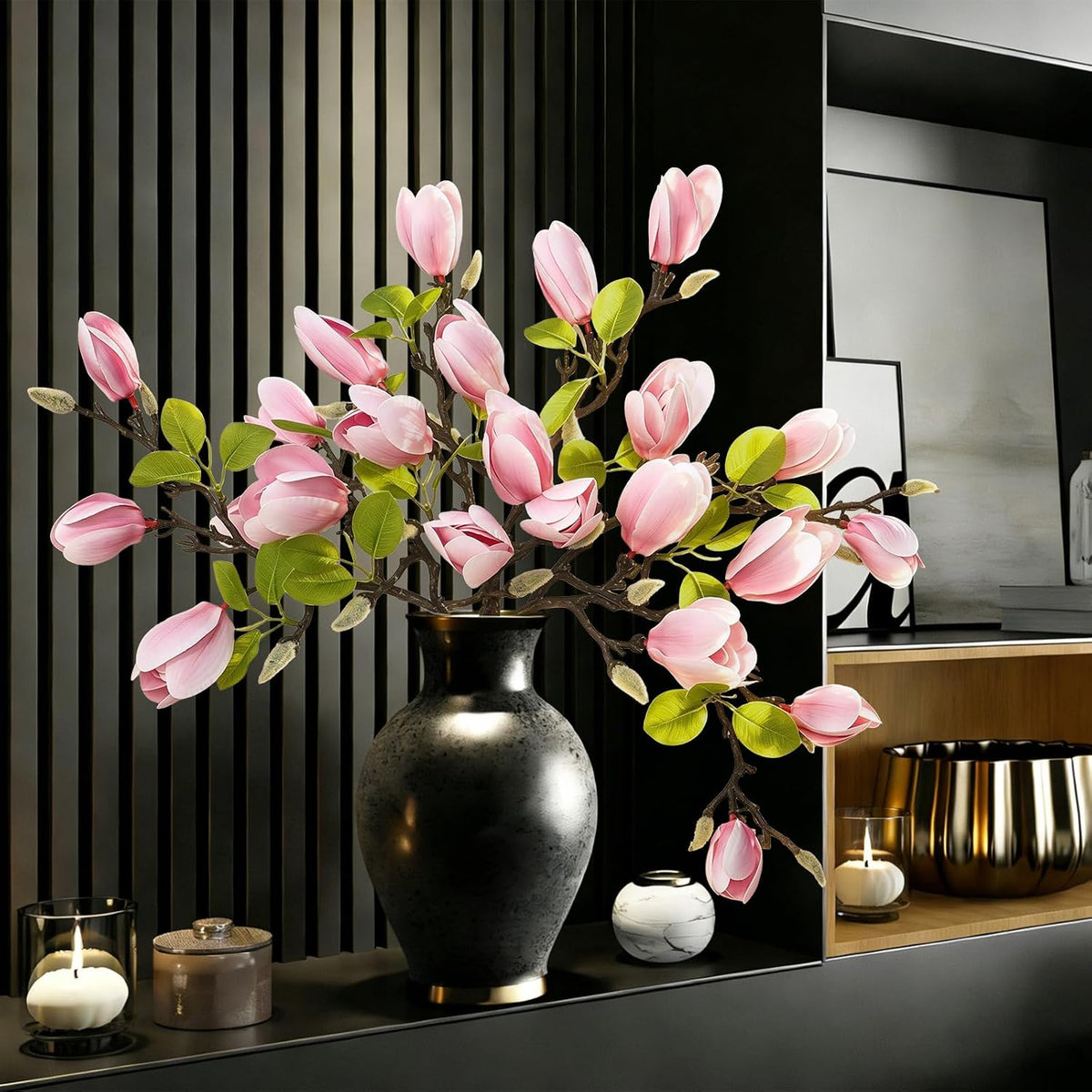 Artificial Magnolia Flowers 6PCS Faux Magnolia Flower Stems