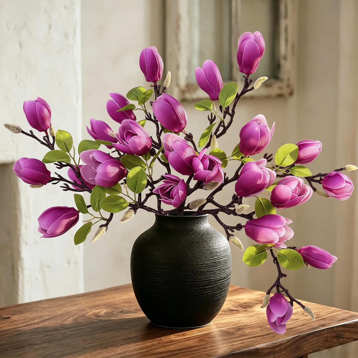 Artificial Magnolia Flowers 6PCS Faux Magnolia Flower Stems