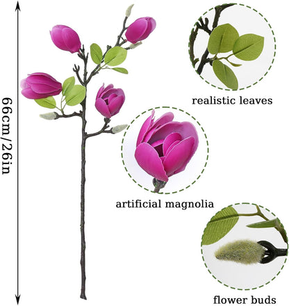 Artificial Magnolia Flowers 6PCS Faux Magnolia Flower Stems