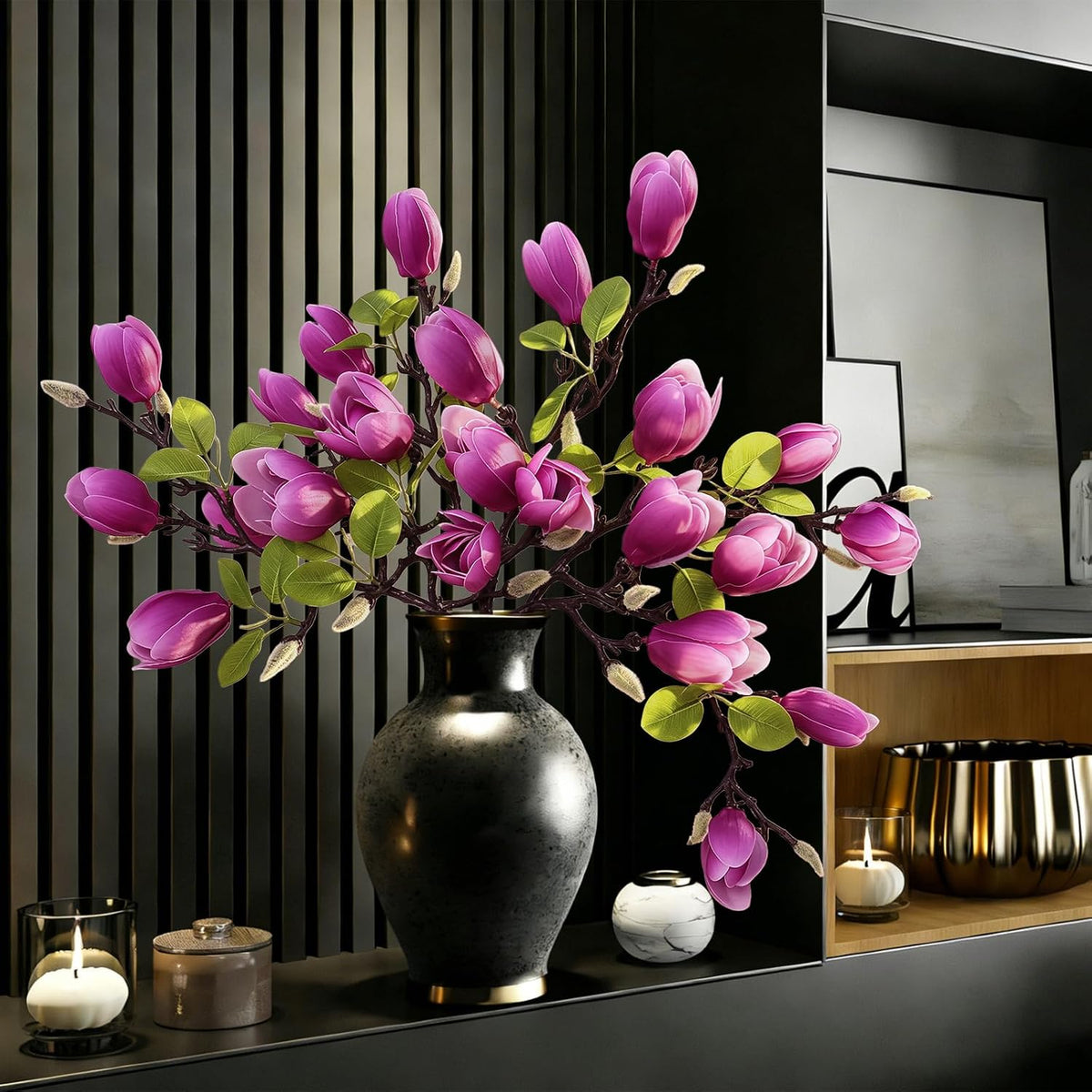 Artificial Magnolia Flowers 6PCS Faux Magnolia Flower Stems