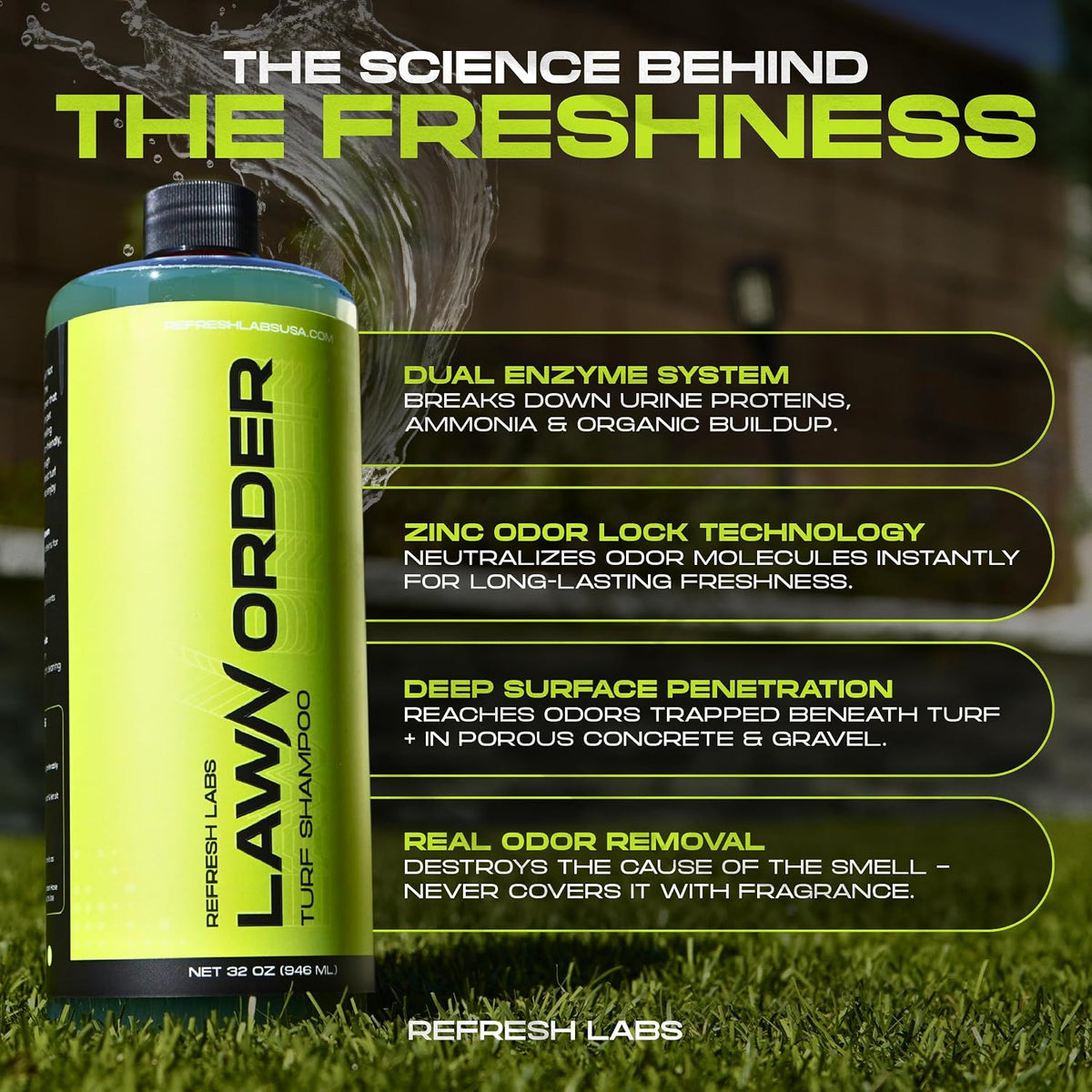 LawN Order Artificial Turf Cleaner & Odor Eliminator – Enzyme Powered, Pet & Kid Safe, Removes Pet Mess Smells (1 Gallon)