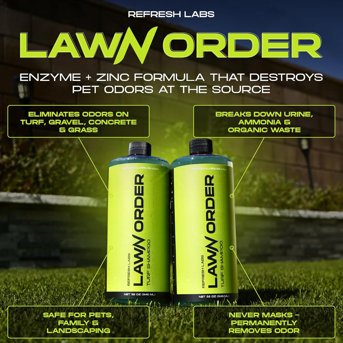 LawN Order Artificial Turf Cleaner & Odor Eliminator – Enzyme Powered, Pet & Kid Safe, Removes Pet Mess Smells (1 Gallon)