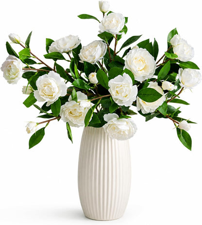 6 Pcs Artificial Gardenia Flowers 4 Heads Fake Gardenia Branches with Stems