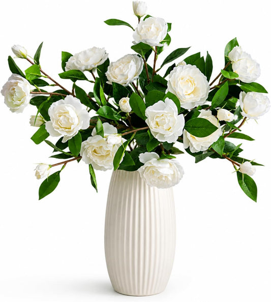 6 Pcs Artificial Gardenia Flowers 4 Heads Fake Gardenia Branches with Stems