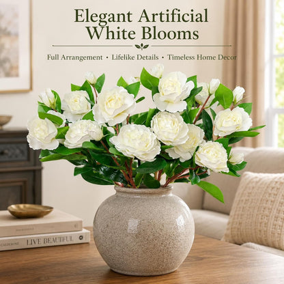 6 Pcs Artificial Gardenia Flowers 4 Heads Fake Gardenia Branches with Stems