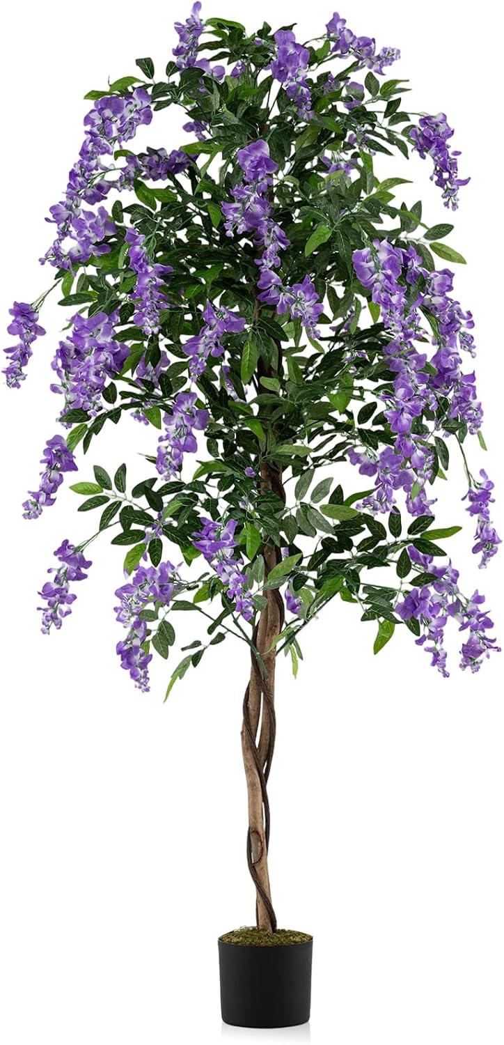 6FT Ficus Artificial Fake Trees, Faux Wisteria Tree with Wood Trunk