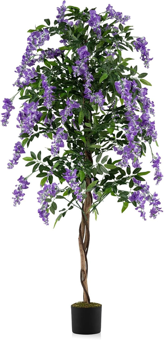 6FT Ficus Artificial Fake Trees, Faux Wisteria Tree with Wood Trunk