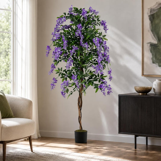 6FT Ficus Artificial Fake Trees, Faux Wisteria Tree with Wood Trunk