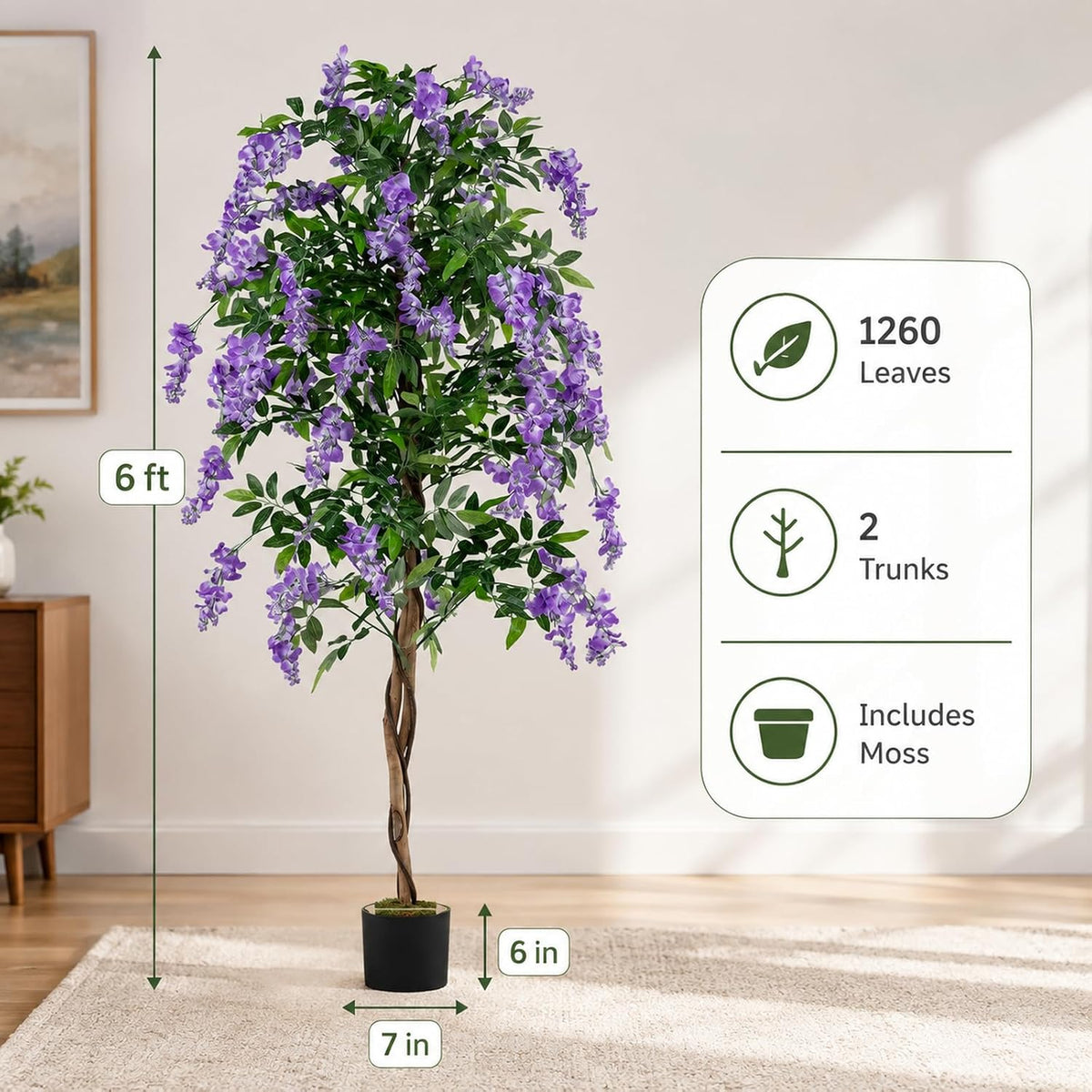 6FT Ficus Artificial Fake Trees, Faux Wisteria Tree with Wood Trunk