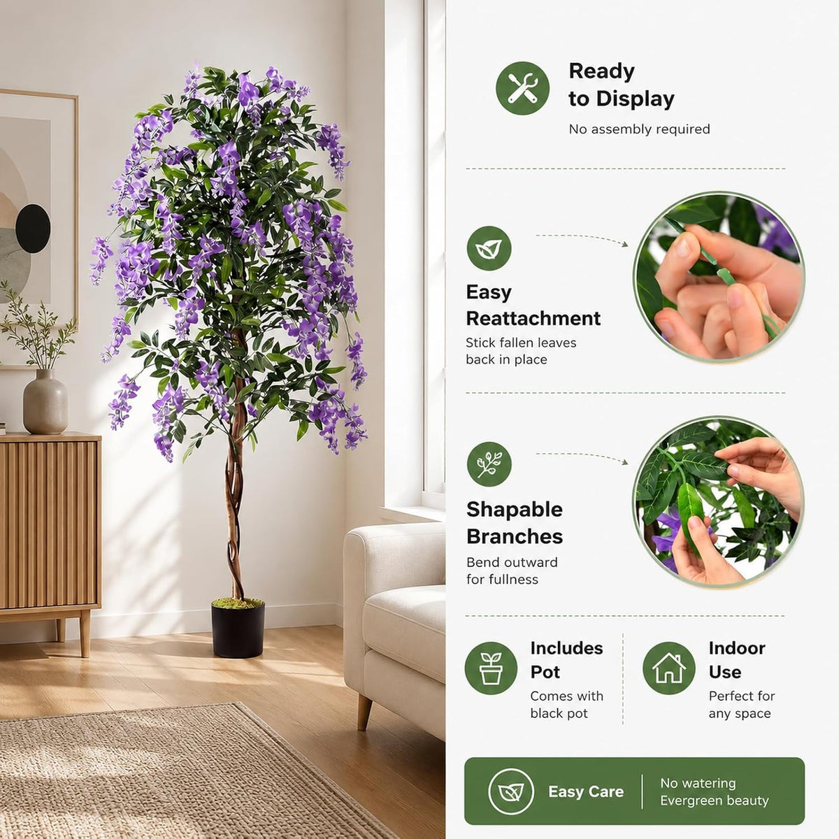 6FT Ficus Artificial Fake Trees, Faux Wisteria Tree with Wood Trunk