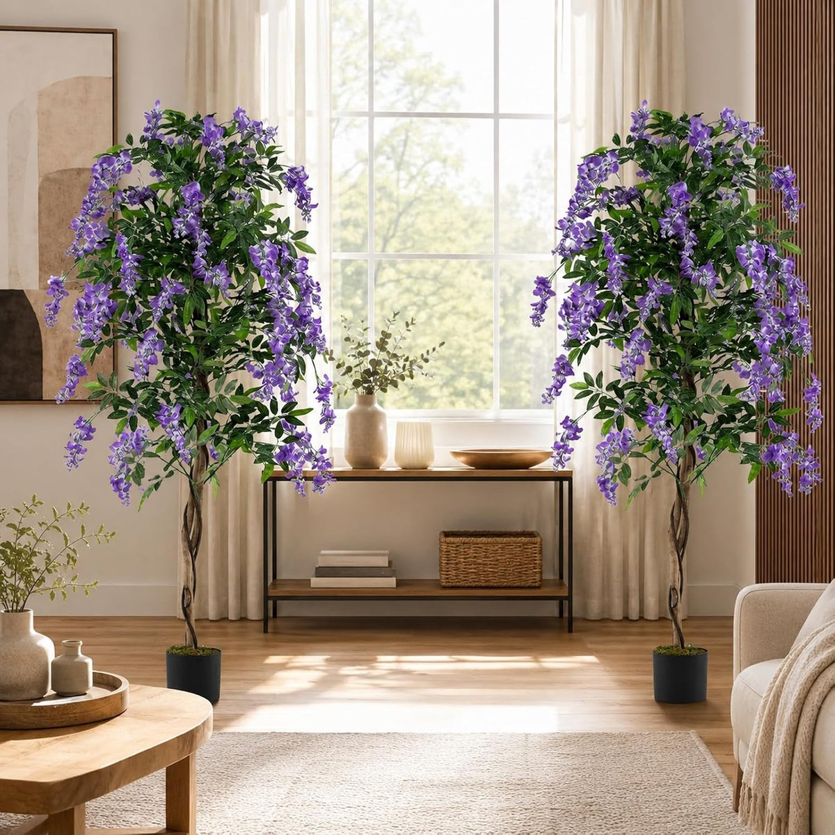 6FT Ficus Artificial Fake Trees, Faux Wisteria Tree with Wood Trunk