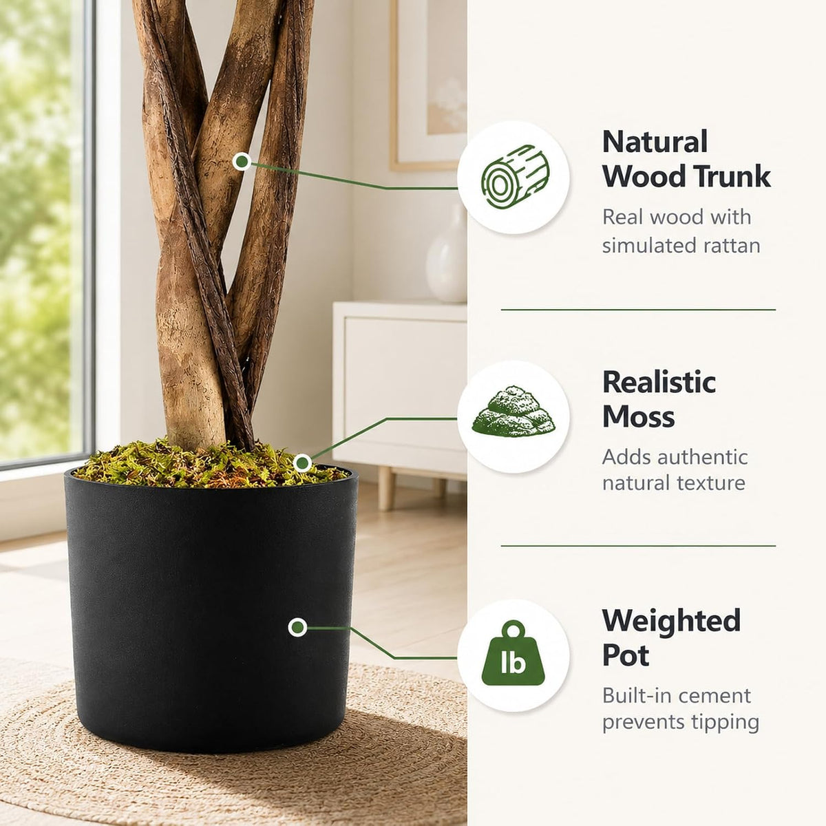 6FT Ficus Artificial Fake Trees, Faux Wisteria Tree with Wood Trunk