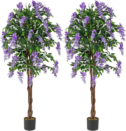 6FT Ficus Artificial Fake Trees, Faux Wisteria Tree with Wood Trunk