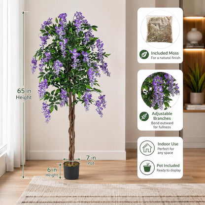 6FT Ficus Artificial Fake Trees, Faux Wisteria Tree with Wood Trunk