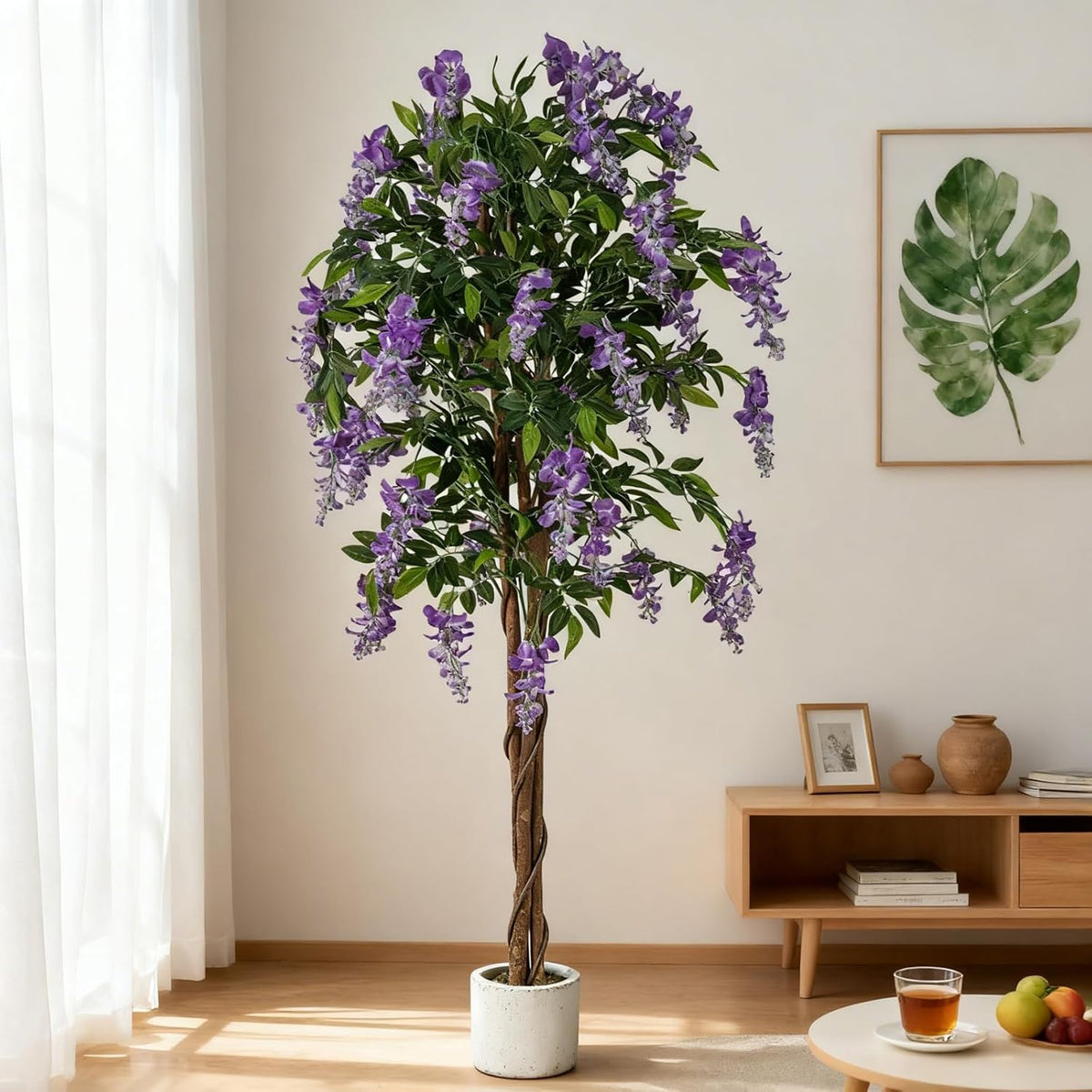 6FT Ficus Artificial Fake Trees, Faux Wisteria Tree with Wood Trunk