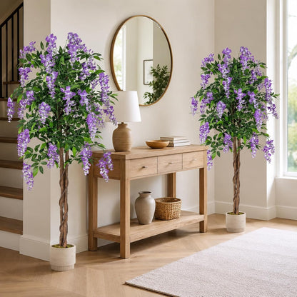 6FT Ficus Artificial Fake Trees, Faux Wisteria Tree with Wood Trunk