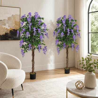 6FT Ficus Artificial Fake Trees, Faux Wisteria Tree with Wood Trunk
