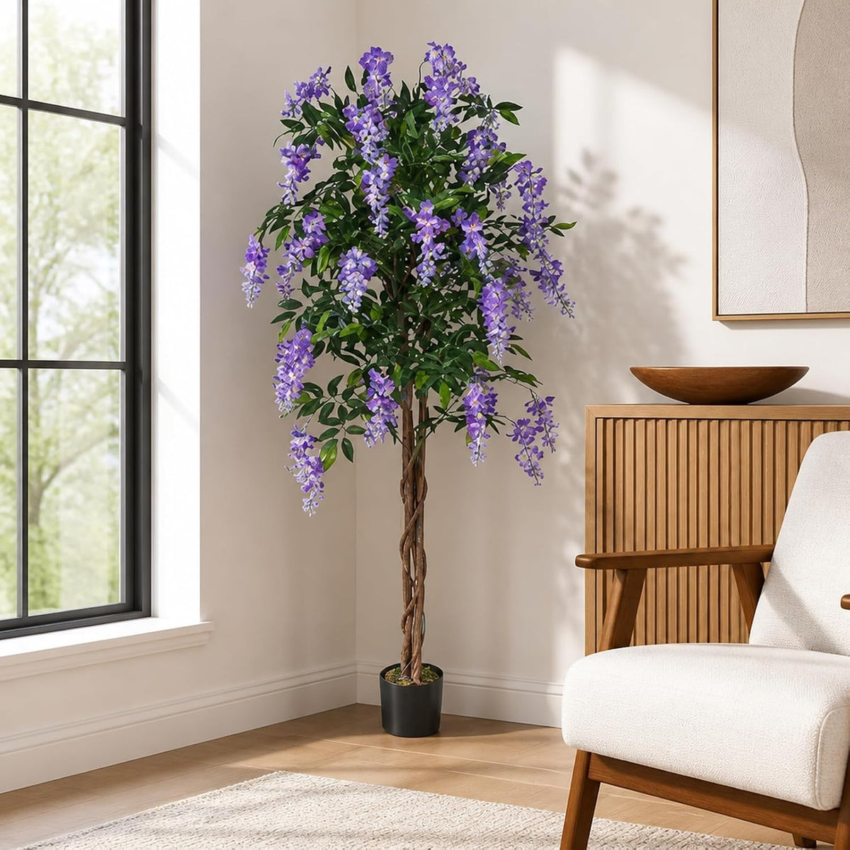 6FT Ficus Artificial Fake Trees, Faux Wisteria Tree with Wood Trunk