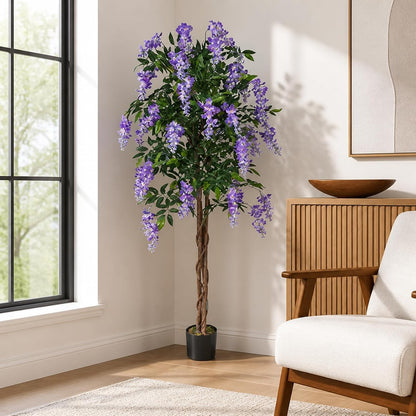 6FT Ficus Artificial Fake Trees, Faux Wisteria Tree with Wood Trunk