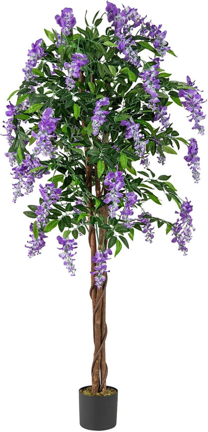 6FT Ficus Artificial Fake Trees, Faux Wisteria Tree with Wood Trunk