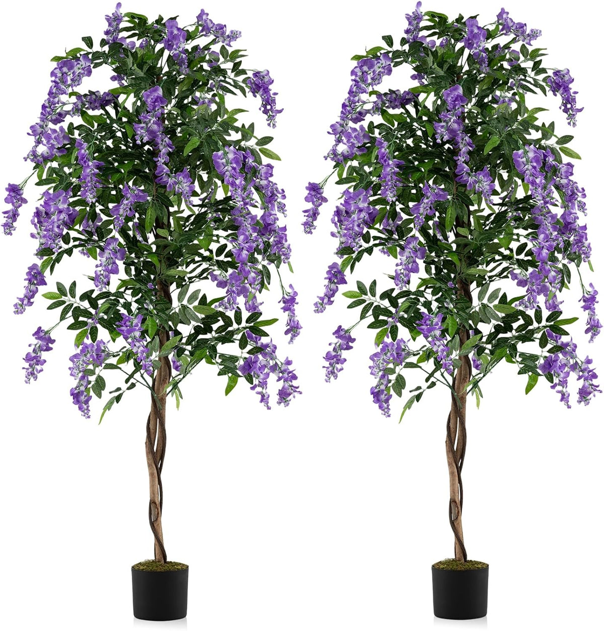 6FT Ficus Artificial Fake Trees, Faux Wisteria Tree with Wood Trunk