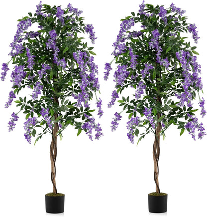 6FT Ficus Artificial Fake Trees, Faux Wisteria Tree with Wood Trunk
