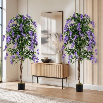 6FT Ficus Artificial Fake Trees, Faux Wisteria Tree with Wood Trunk