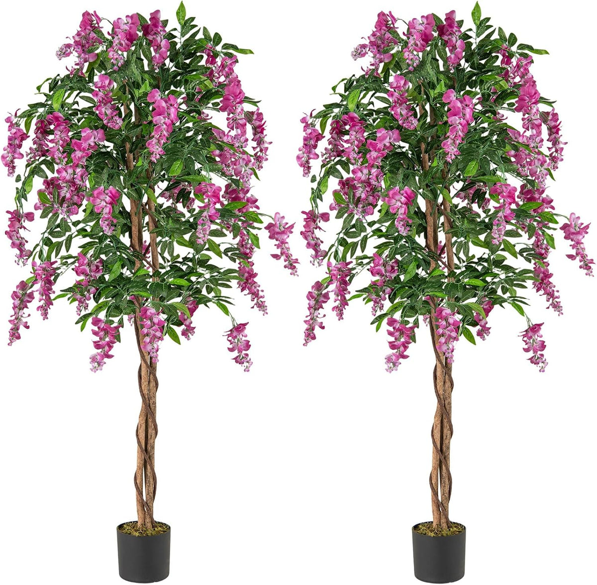 6FT Ficus Artificial Fake Trees, Faux Wisteria Tree with Wood Trunk