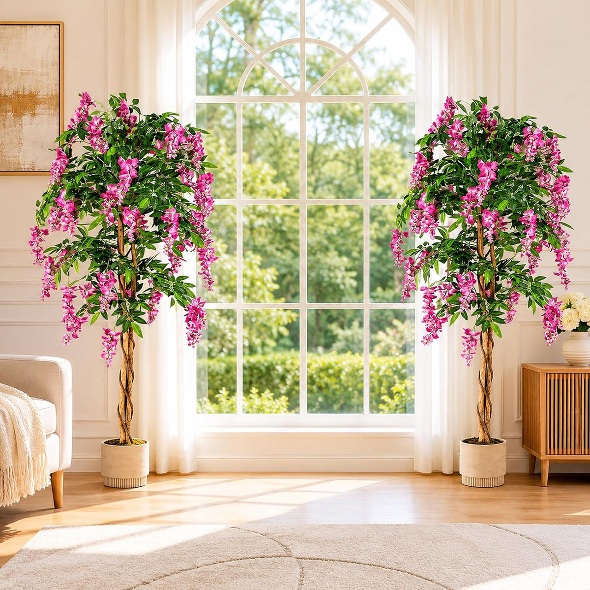6FT Ficus Artificial Fake Trees, Faux Wisteria Tree with Wood Trunk