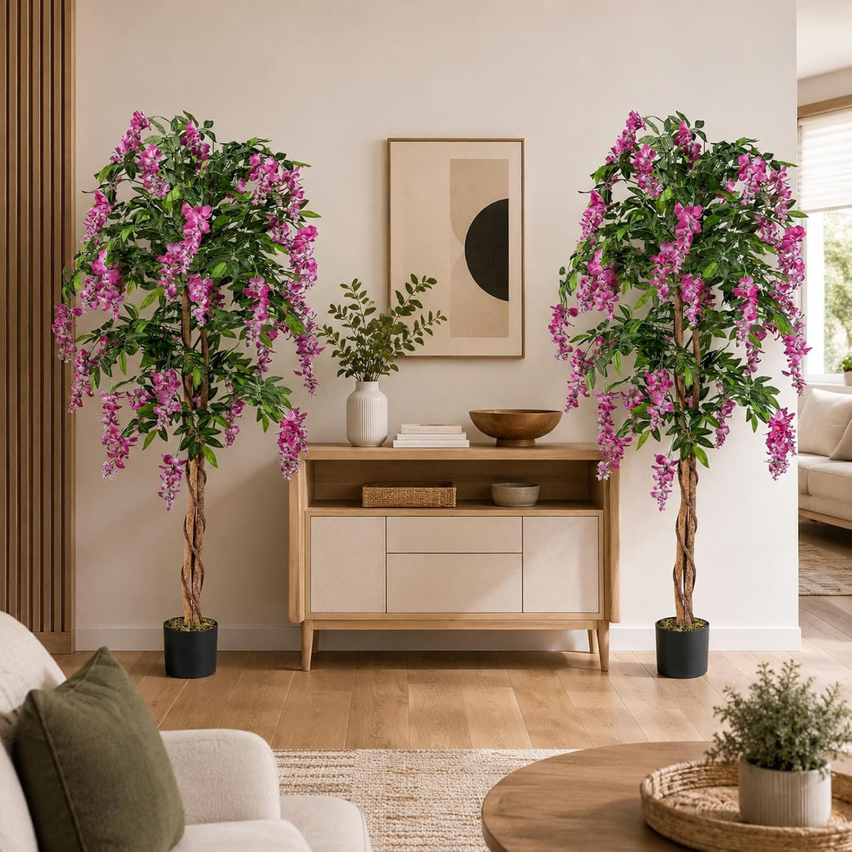 6FT Ficus Artificial Fake Trees, Faux Wisteria Tree with Wood Trunk